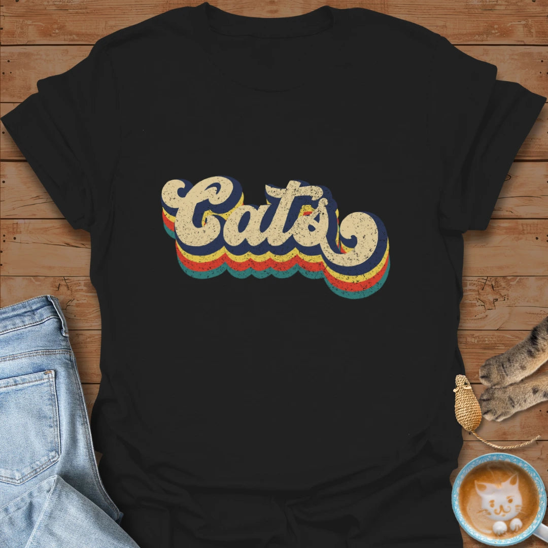 Retro Cat Text T-Shirt